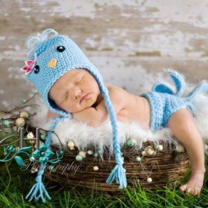 New Newborn Knit Little Birdie Hat and Diaper Cover 0-3 Months